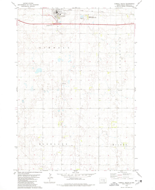 Classic USGS Kimball South South Dakota 7.5'x7.5' Topo Map Image
