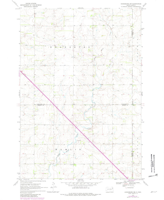 Classic USGS Kranzburg SW South Dakota 7.5'x7.5' Topo Map Image