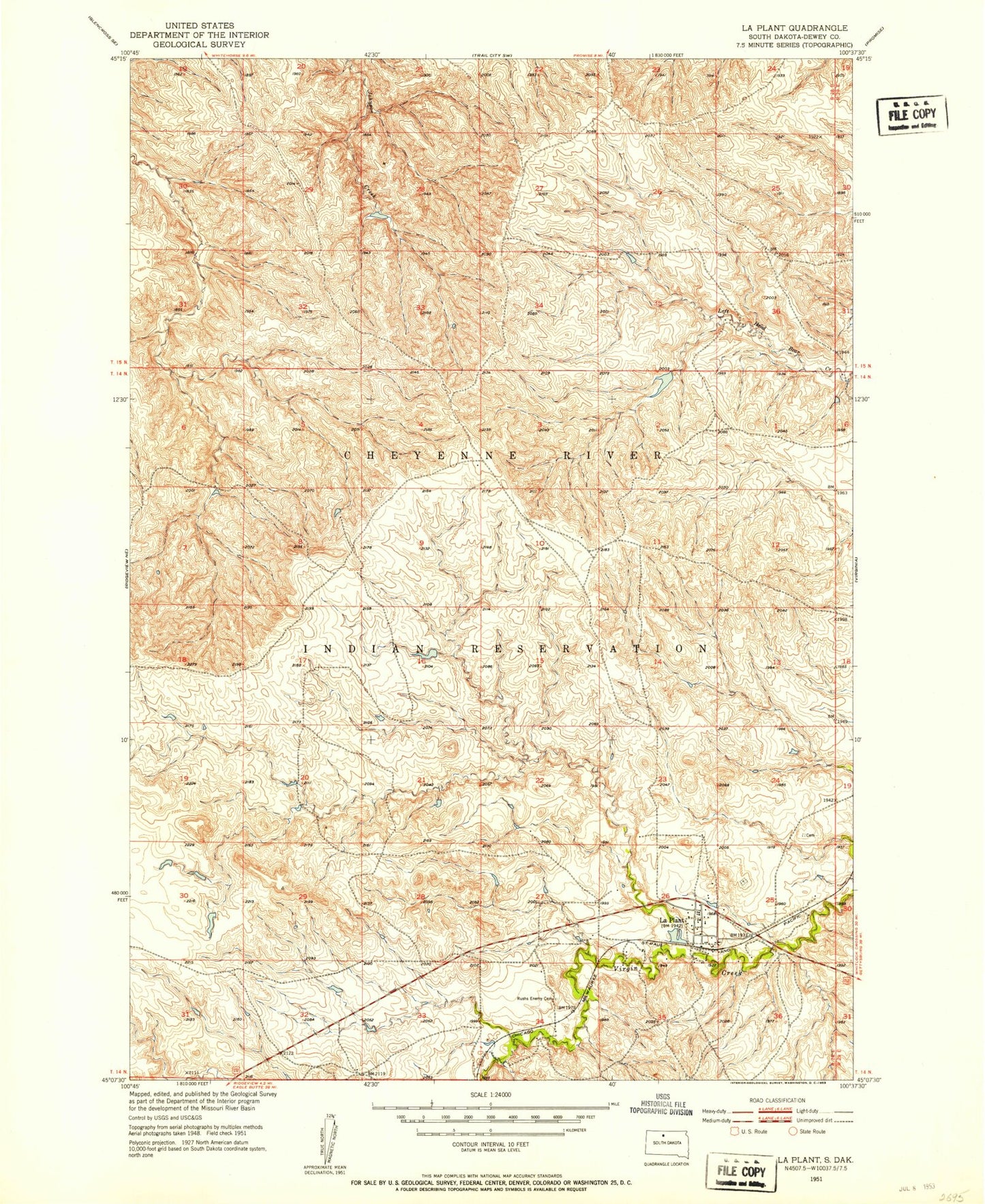 Classic USGS La Plant South Dakota 7.5'x7.5' Topo Map Image