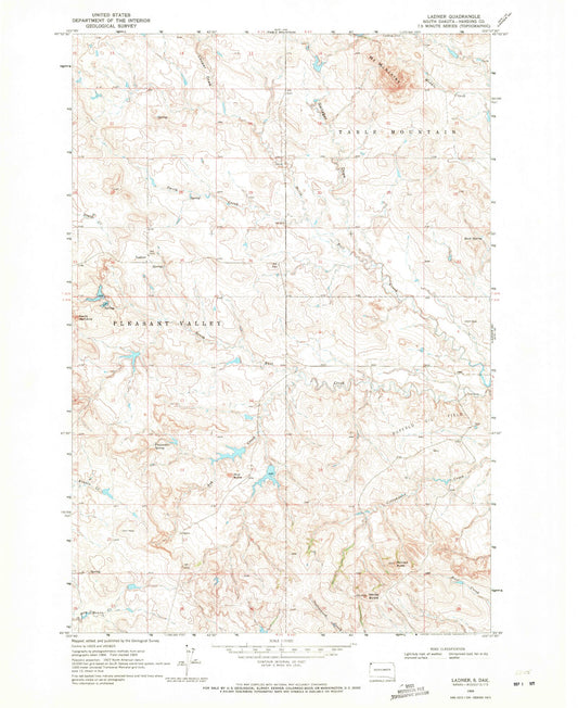 Classic USGS Ladner South Dakota 7.5'x7.5' Topo Map Image