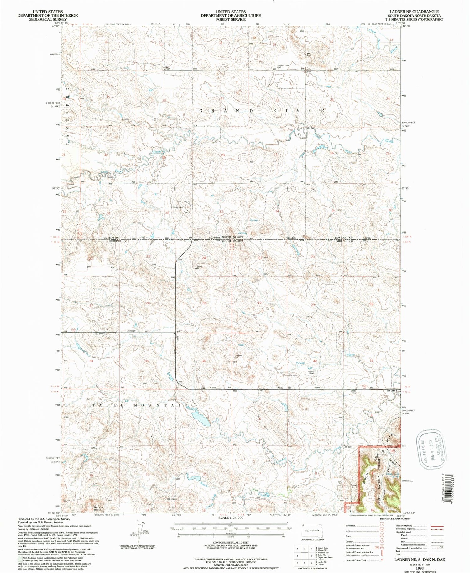 Classic USGS Ladner NE South Dakota 7.5'x7.5' Topo Map Image