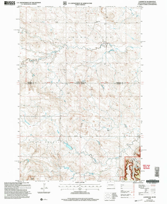 Classic USGS Ladner NE South Dakota 7.5'x7.5' Topo Map Image