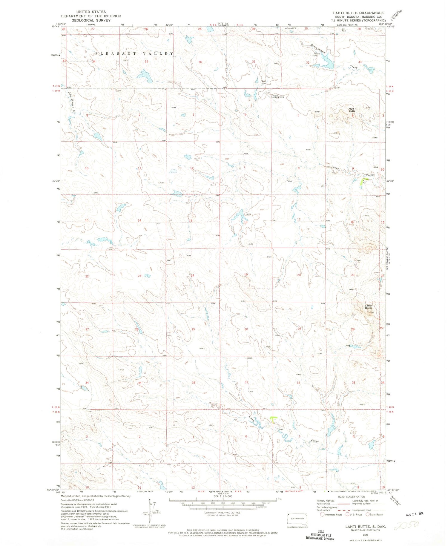 Classic USGS Lahti Butte South Dakota 7.5'x7.5' Topo Map Image