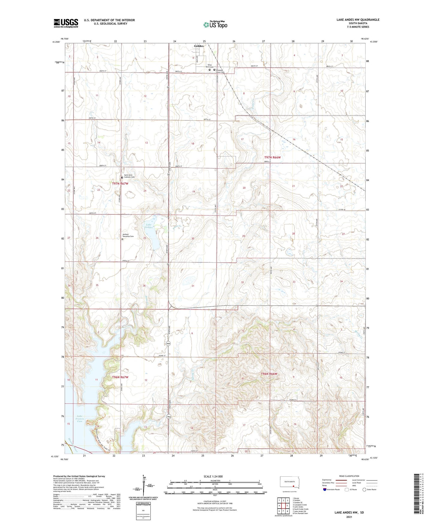 Lake Andes NW South Dakota US Topo Map Image