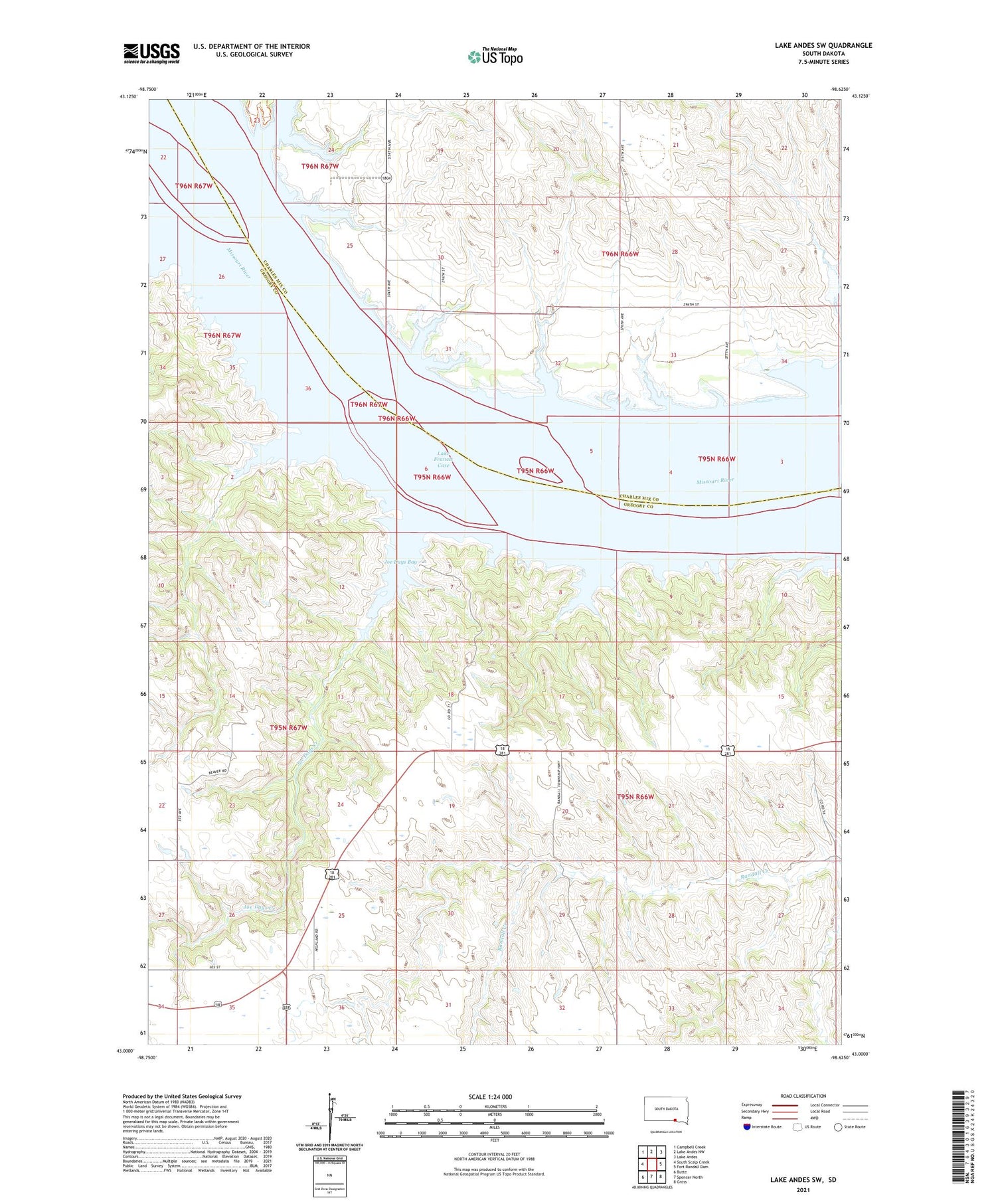 Lake Andes SW South Dakota US Topo Map Image