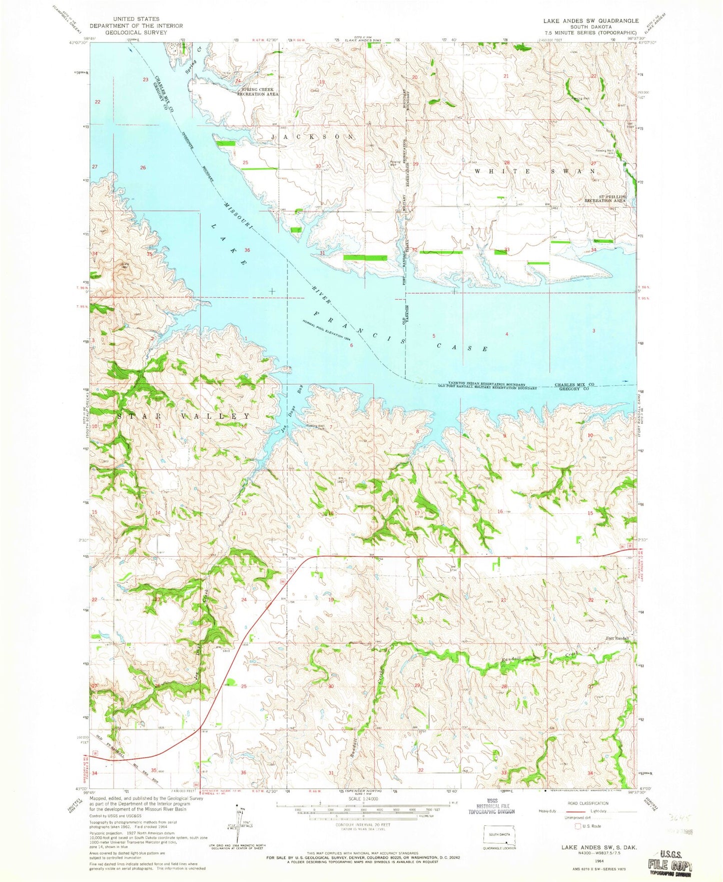 Classic USGS Lake Andes SW South Dakota 7.5'x7.5' Topo Map Image