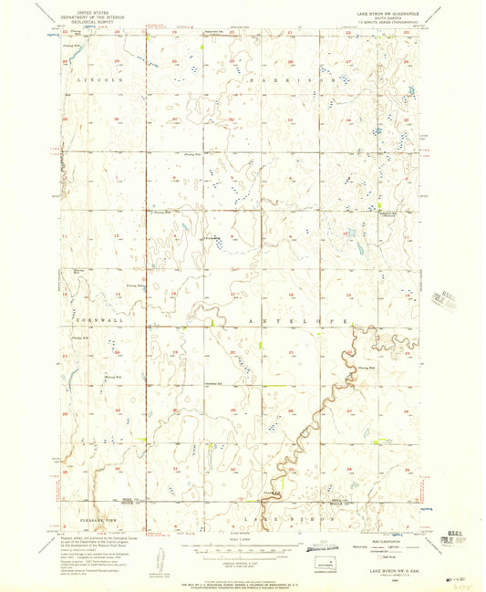 Classic USGS Lake Byron NW South Dakota 7.5'x7.5' Topo Map Image