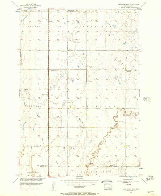 Classic USGS Lake Byron NW South Dakota 7.5'x7.5' Topo Map Image
