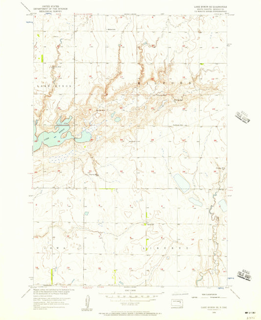 Classic USGS Lake Byron SE South Dakota 7.5'x7.5' Topo Map Image