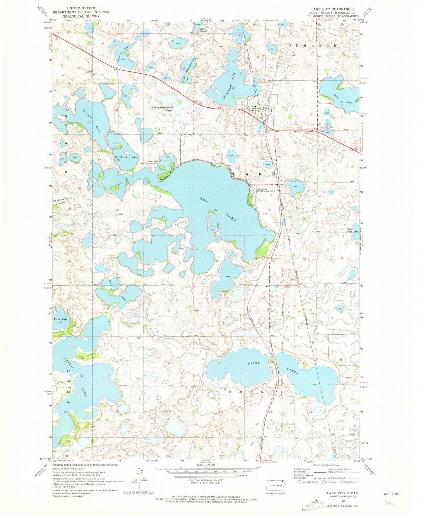 Classic USGS Lake City South Dakota 7.5'x7.5' Topo Map Image