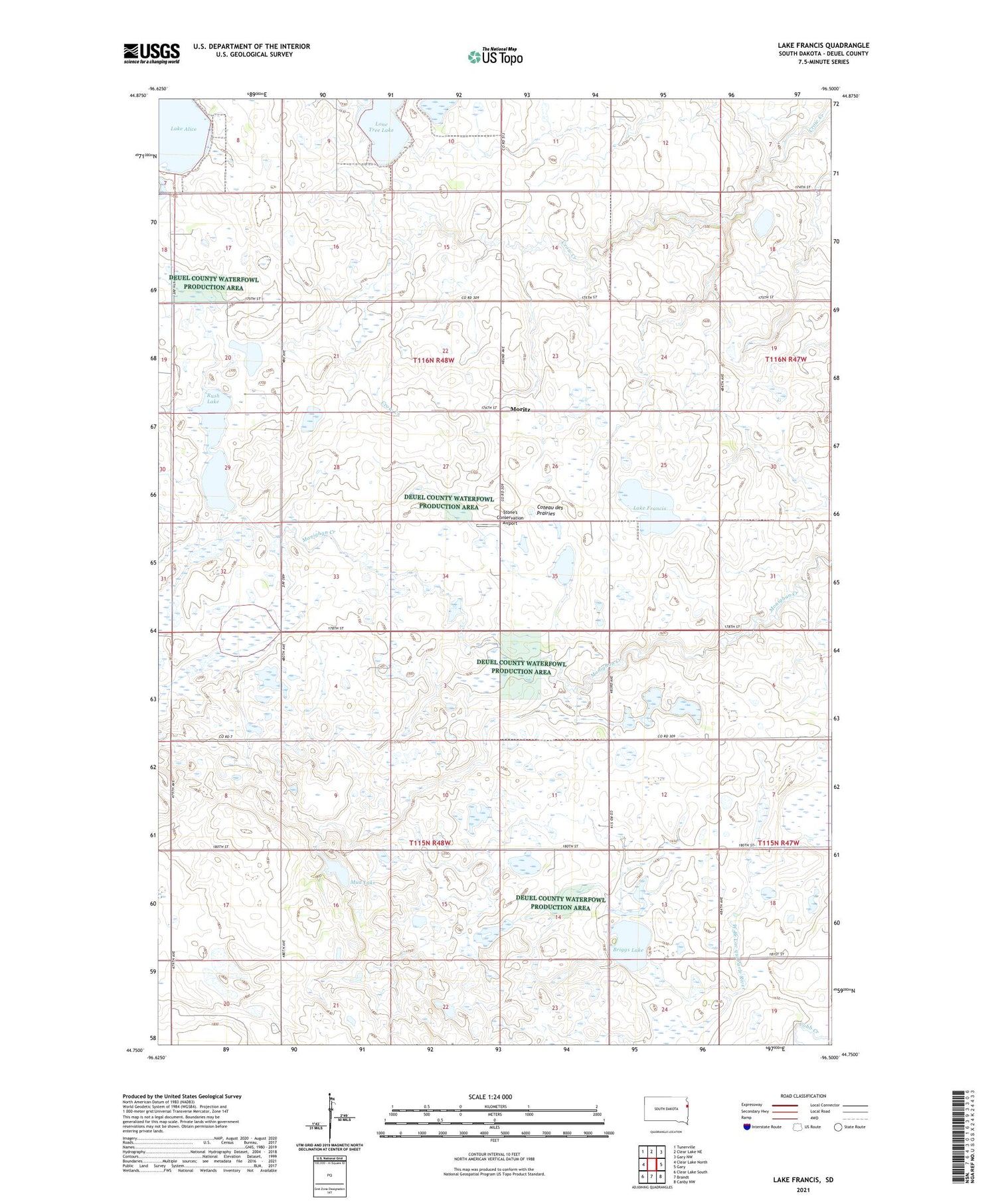 Lake Francis South Dakota US Topo Map Image