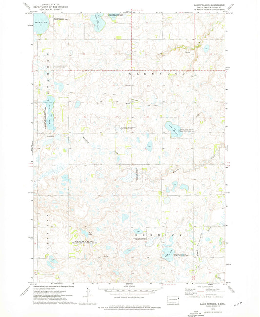 Classic USGS Lake Francis South Dakota 7.5'x7.5' Topo Map Image