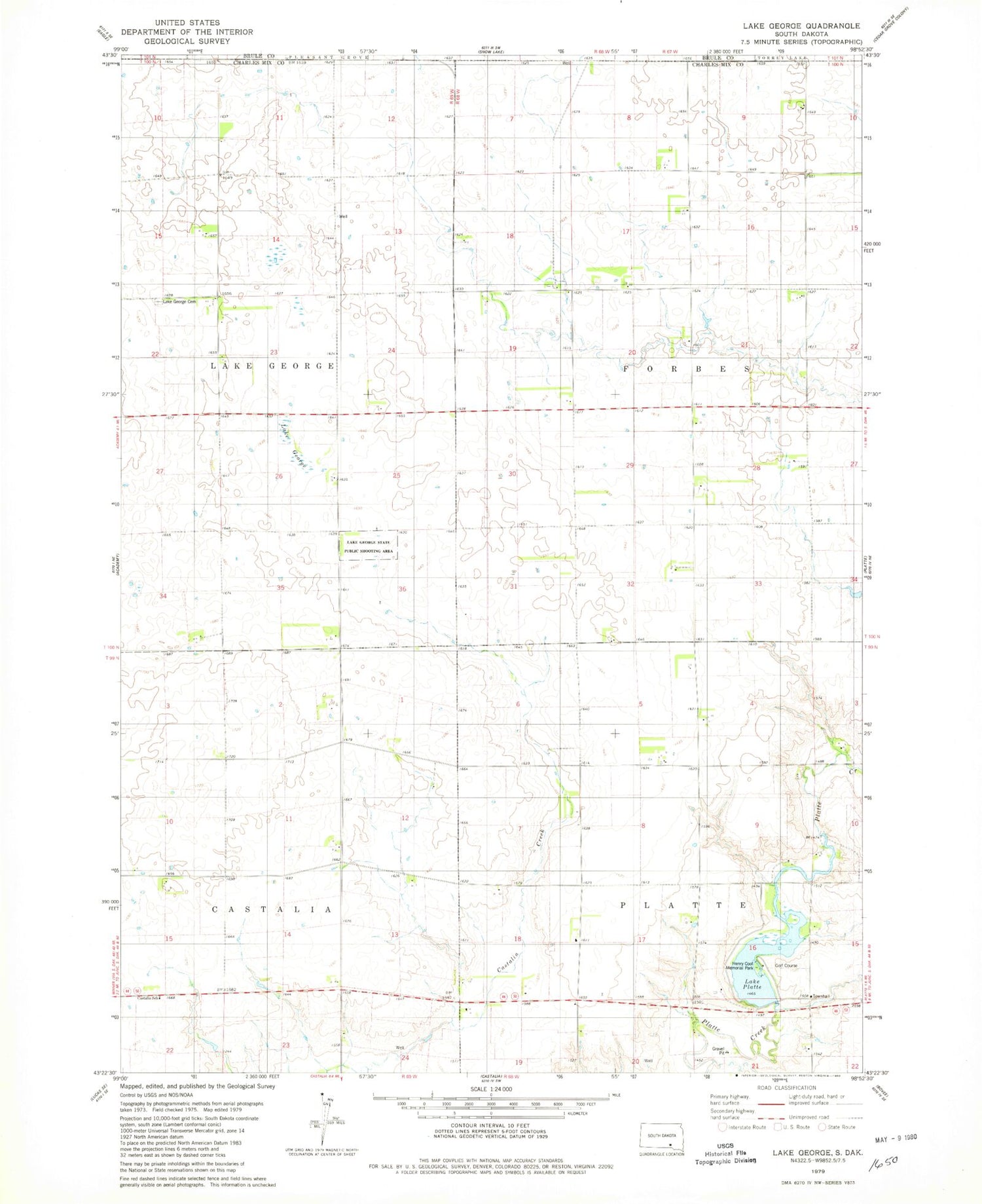 Classic USGS Lake George South Dakota 7.5'x7.5' Topo Map Image