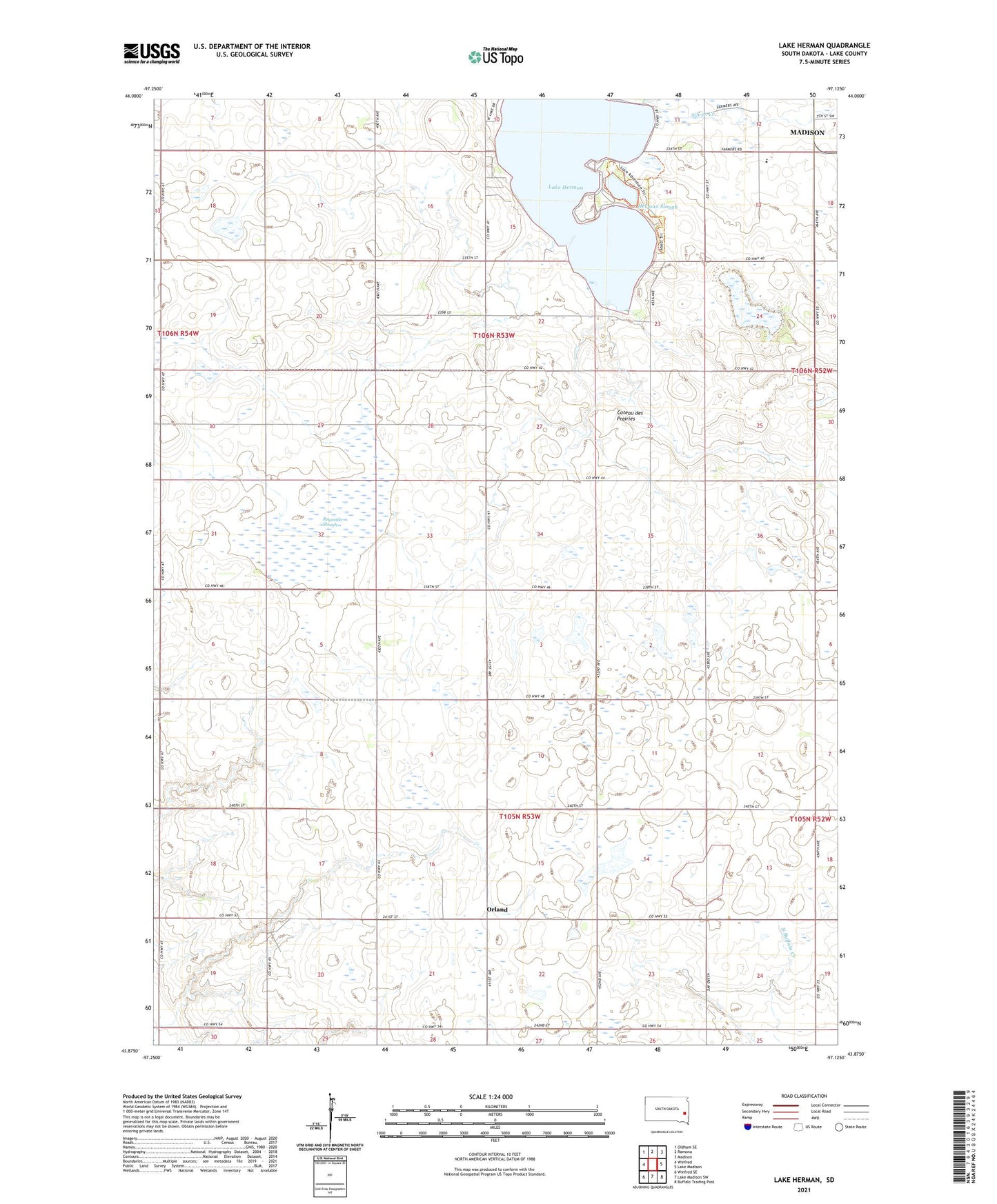 Lake Herman South Dakota US Topo Map Image
