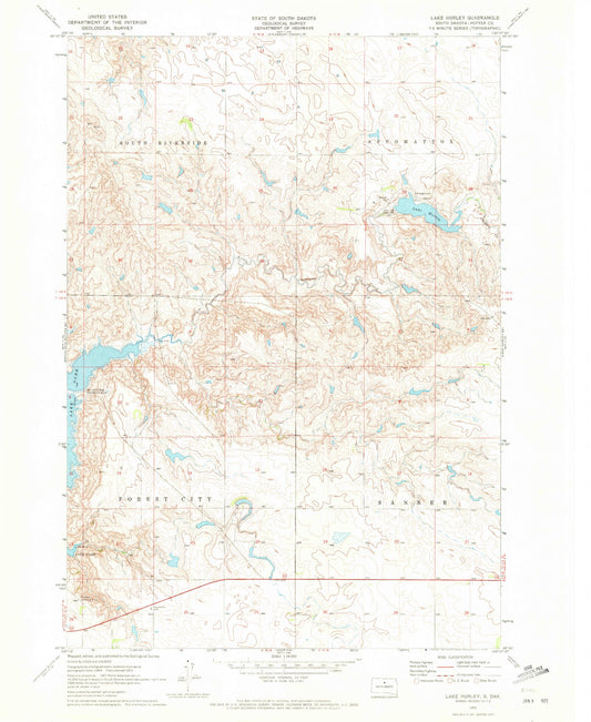 Classic USGS Lake Hurley South Dakota 7.5'x7.5' Topo Map Image