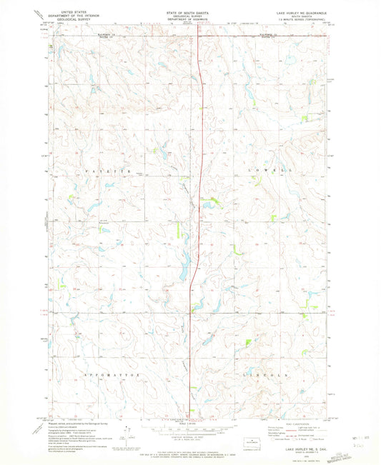 Classic USGS Lake Hurley NE South Dakota 7.5'x7.5' Topo Map Image