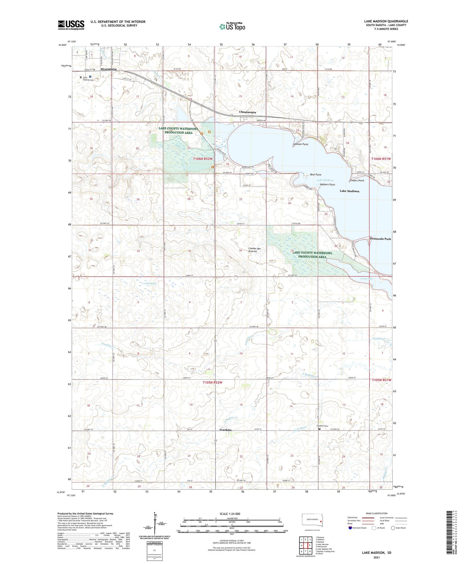 Lake Madison South Dakota US Topo Map Image