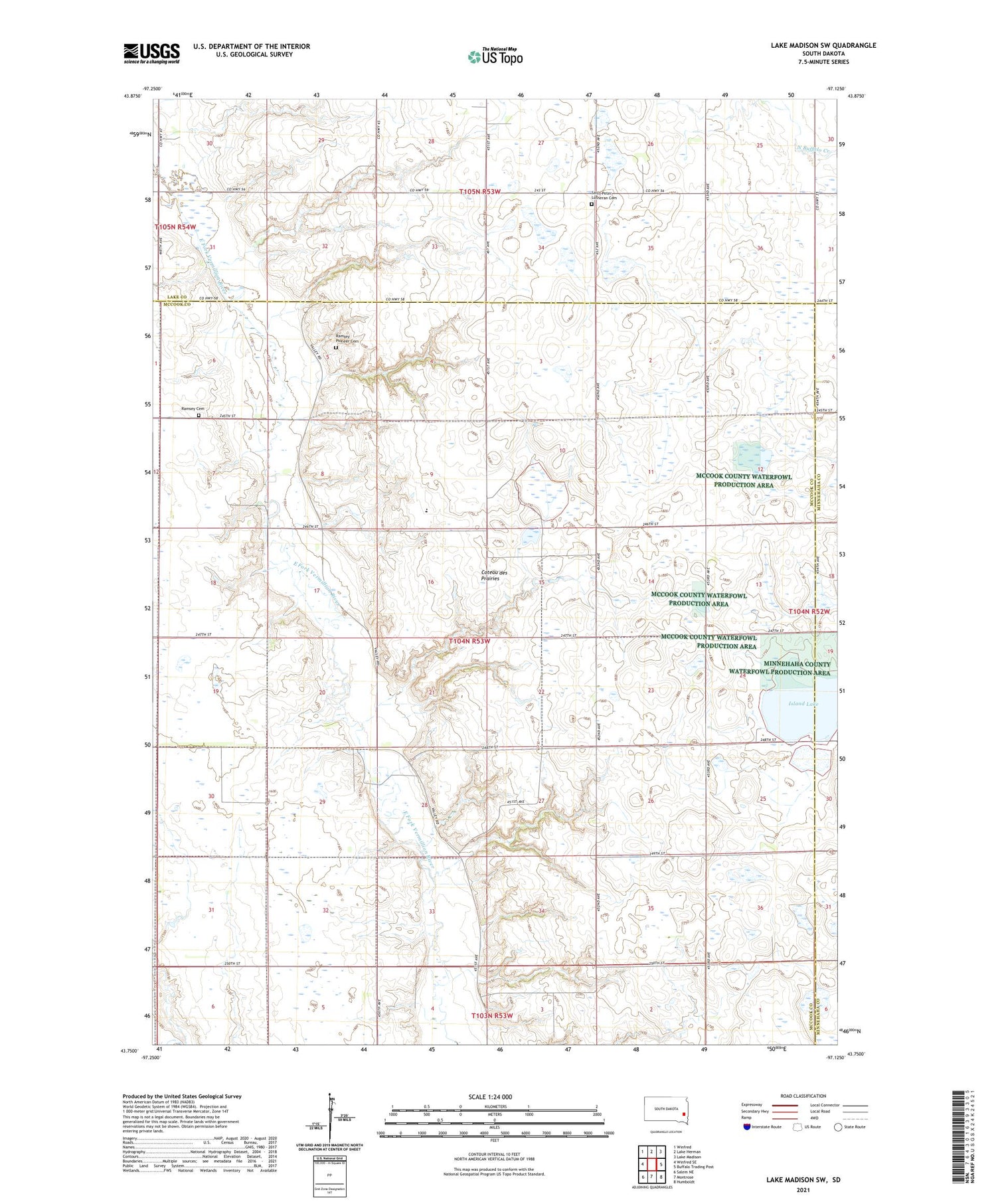 Lake Madison SW South Dakota US Topo Map Image