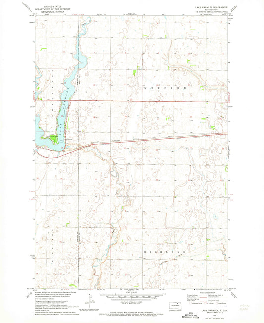 Classic USGS Lake Parmley South Dakota 7.5'x7.5' Topo Map Image