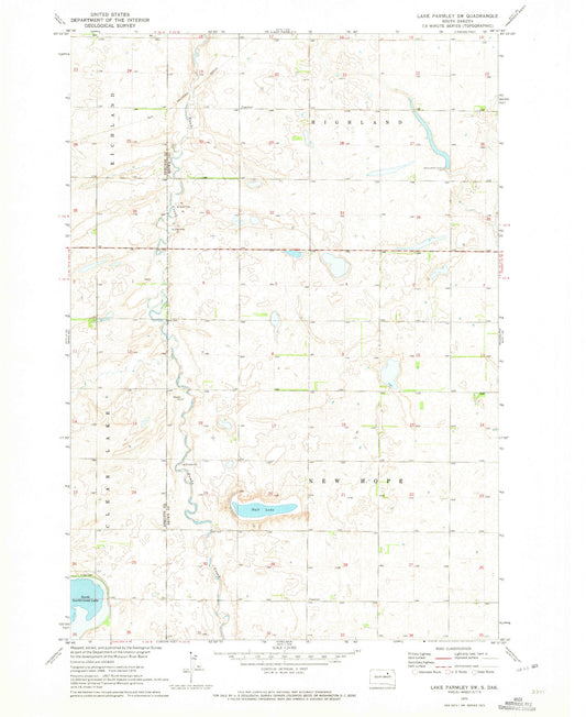 Classic USGS Lake Parmley SW South Dakota 7.5'x7.5' Topo Map Image