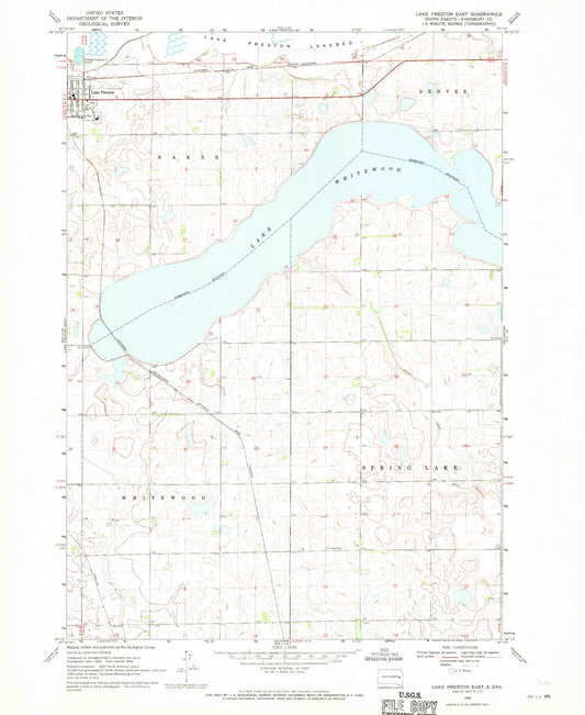 Classic USGS Lake Preston East South Dakota 7.5'x7.5' Topo Map Image