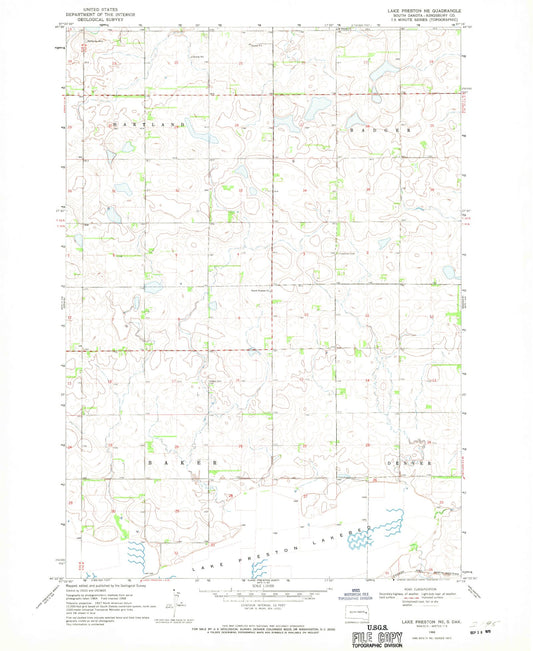 Classic USGS Lake Preston NE South Dakota 7.5'x7.5' Topo Map Image