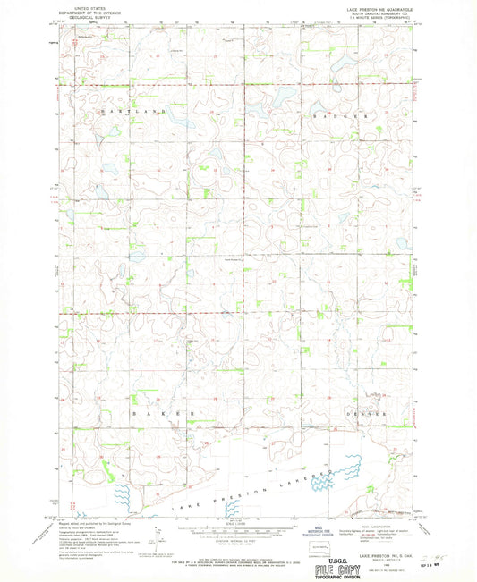 Classic USGS Lake Preston NE South Dakota 7.5'x7.5' Topo Map Image