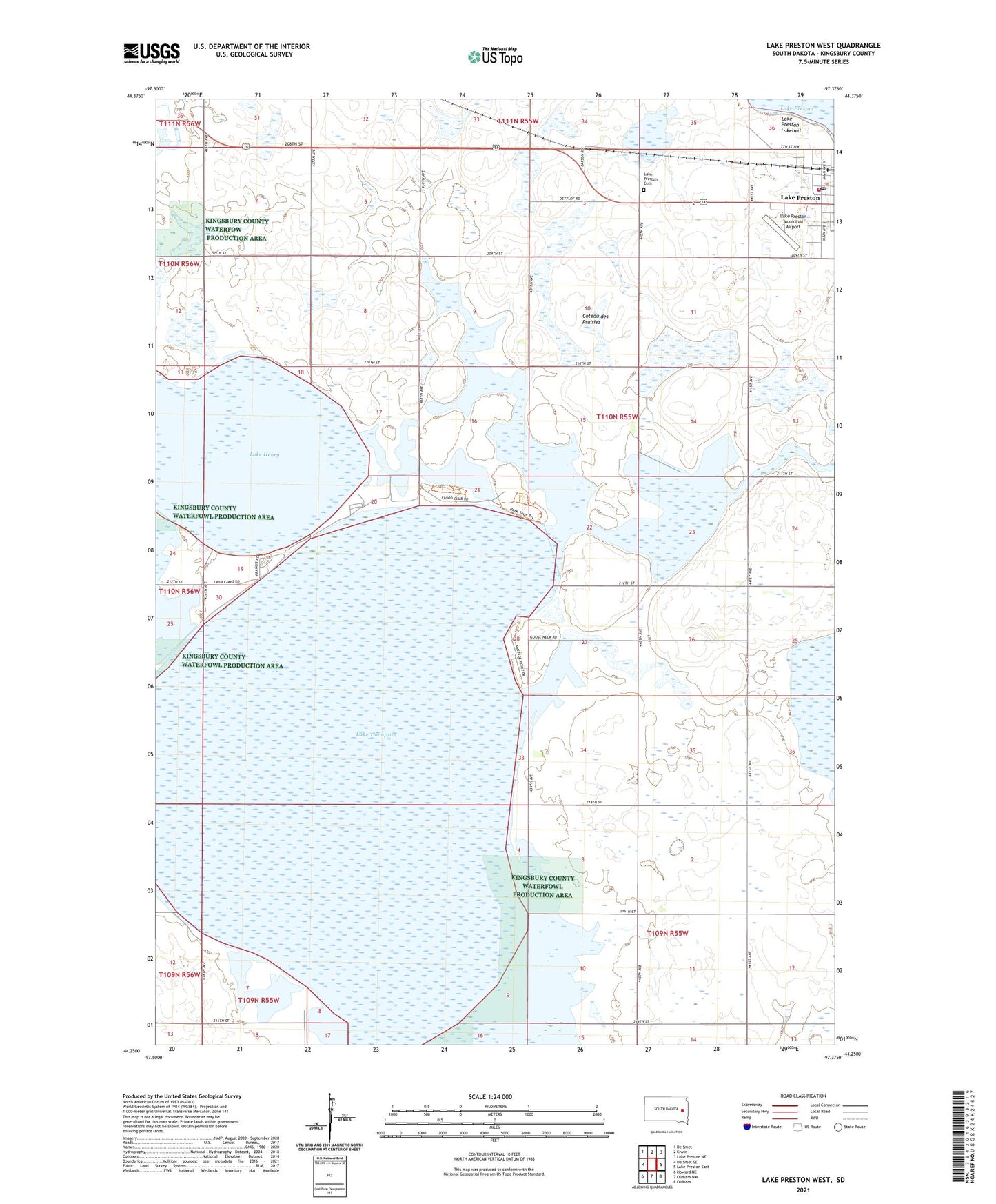 Lake Preston West South Dakota US Topo Map Image