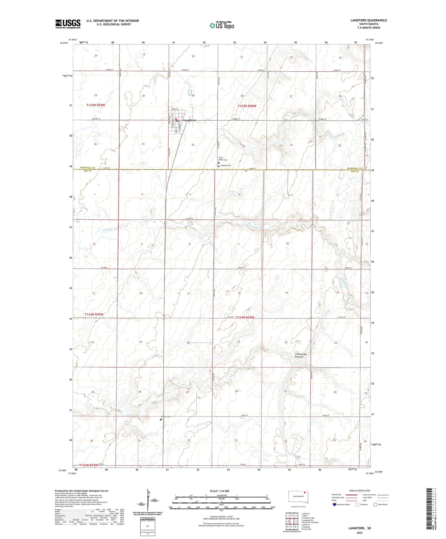 Langford South Dakota US Topo Map Image