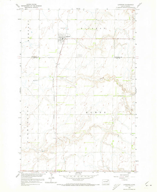 Classic USGS Langford South Dakota 7.5'x7.5' Topo Map Image