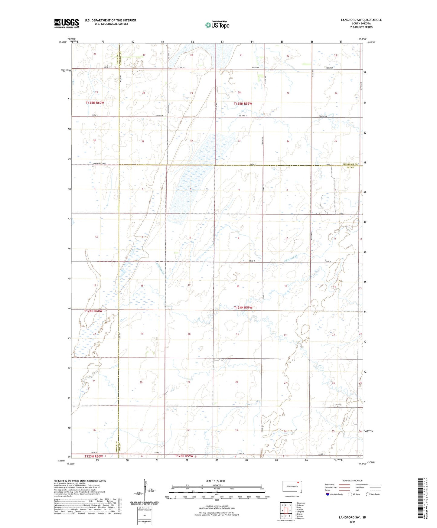 Langford SW South Dakota US Topo Map Image