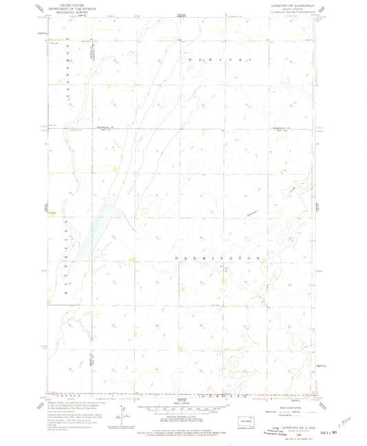 Classic USGS Langford SW South Dakota 7.5'x7.5' Topo Map Image