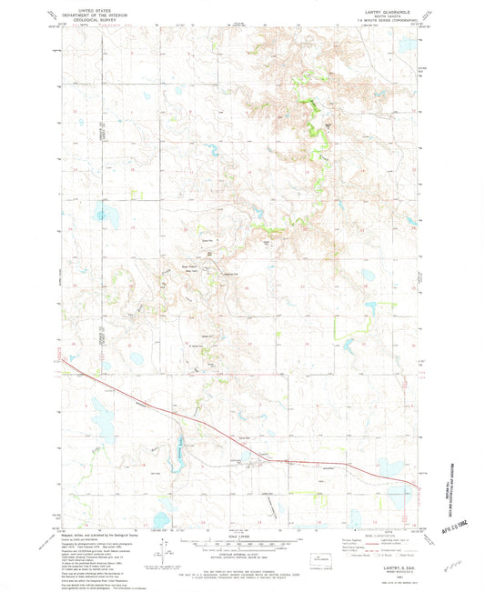 Classic USGS Lantry South Dakota 7.5'x7.5' Topo Map Image