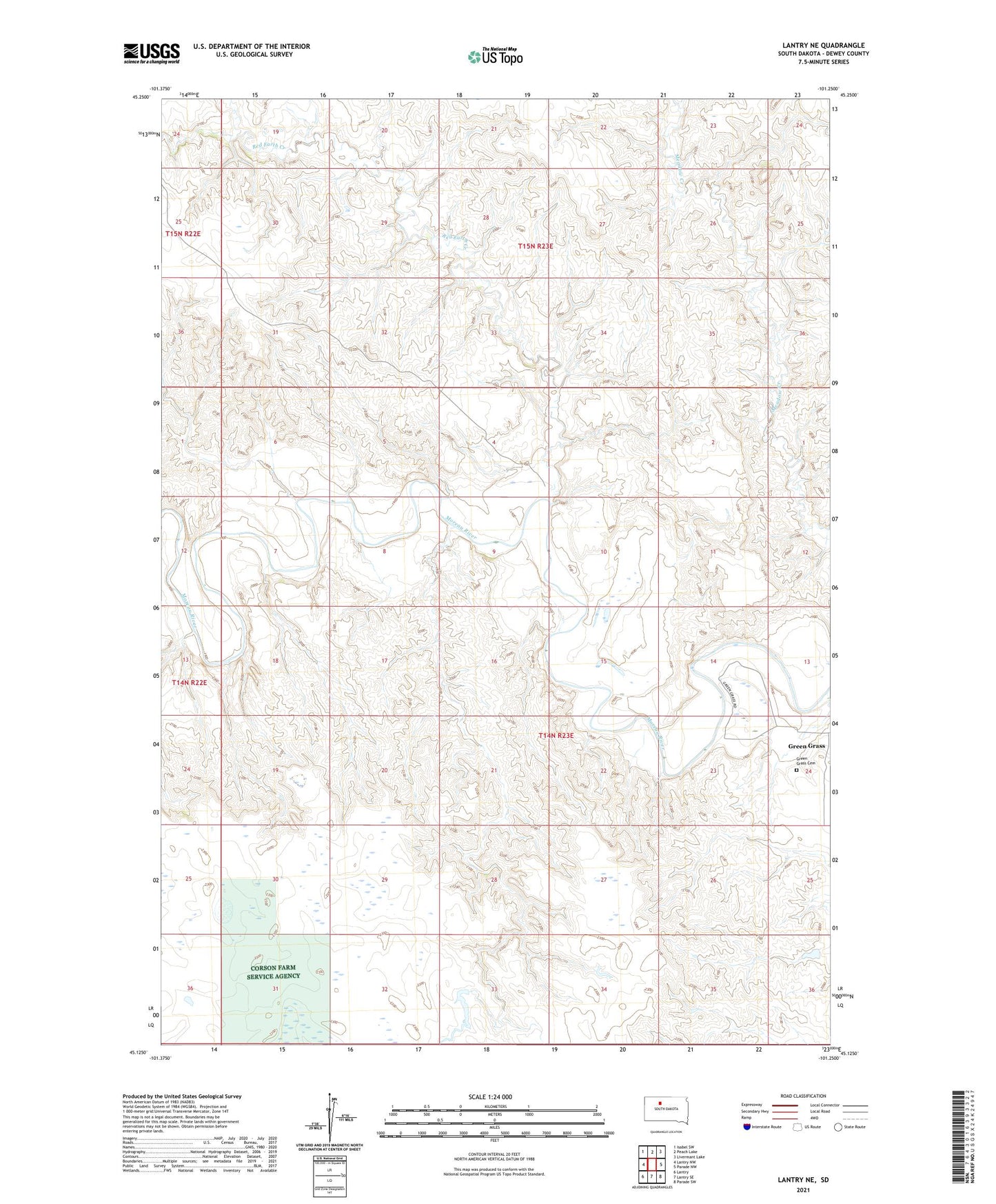 Lantry NE South Dakota US Topo Map Image