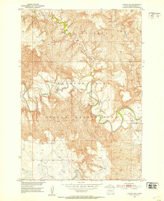 Classic USGS Lantry NE South Dakota 7.5'x7.5' Topo Map Image