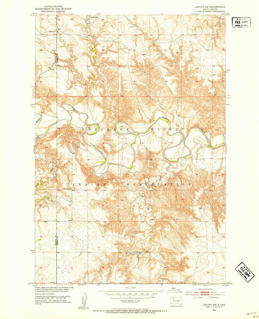 Classic USGS Lantry NW South Dakota 7.5'x7.5' Topo Map Image