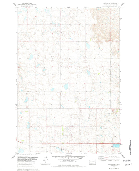 Classic USGS Lantry SE South Dakota 7.5'x7.5' Topo Map Image