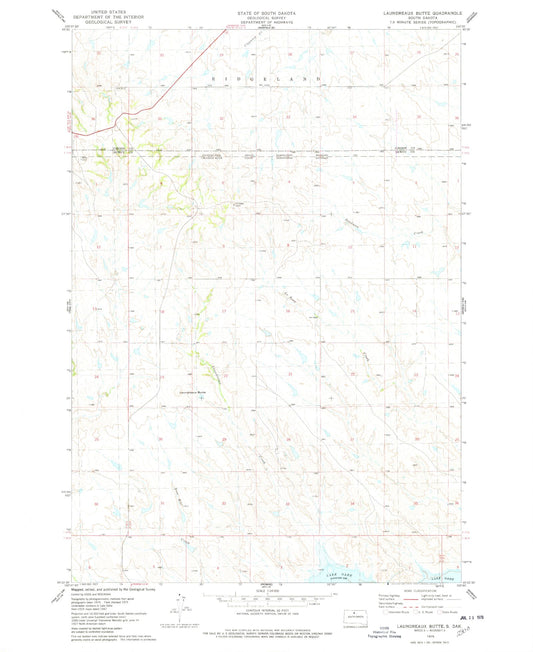 Classic USGS Laundreaux Butte South Dakota 7.5'x7.5' Topo Map Image