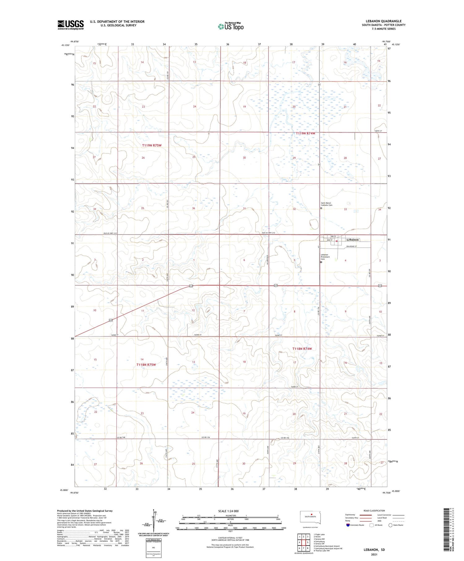 Lebanon South Dakota US Topo Map Image