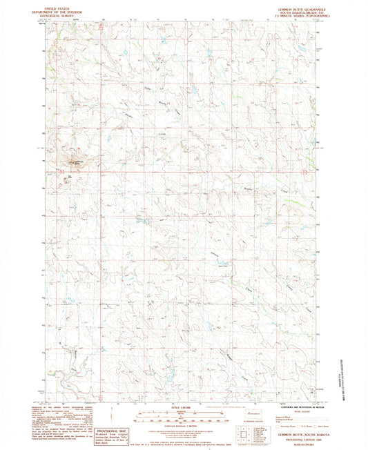 Classic USGS Lemmon Butte South Dakota 7.5'x7.5' Topo Map Image