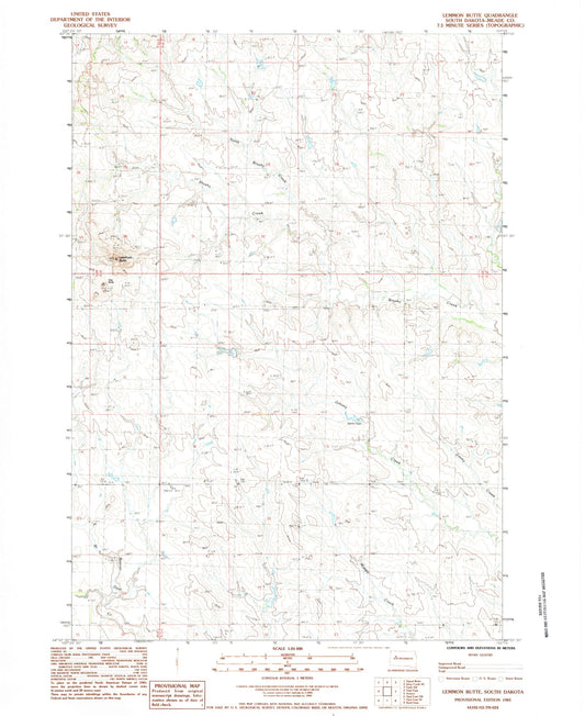 Classic USGS Lemmon Butte South Dakota 7.5'x7.5' Topo Map Image