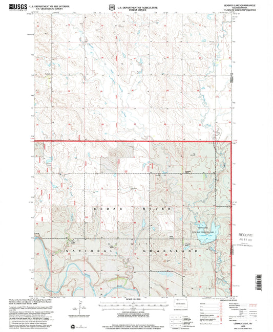Classic USGS Lemmon Lake South Dakota 7.5'x7.5' Topo Map Image