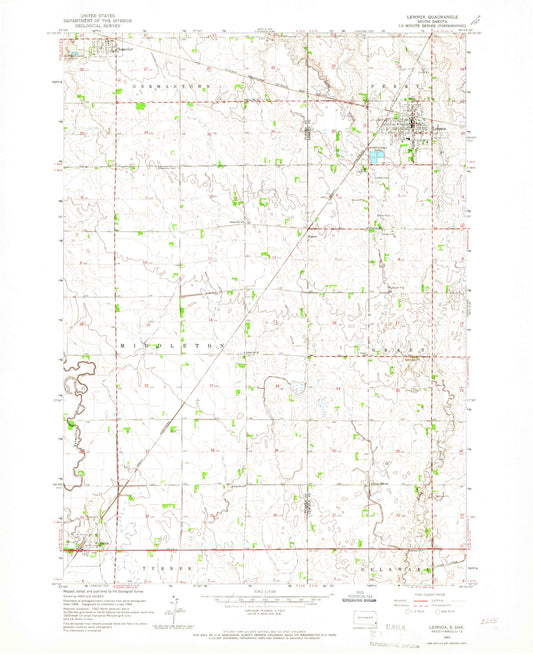 Classic USGS Lennox South Dakota 7.5'x7.5' Topo Map Image
