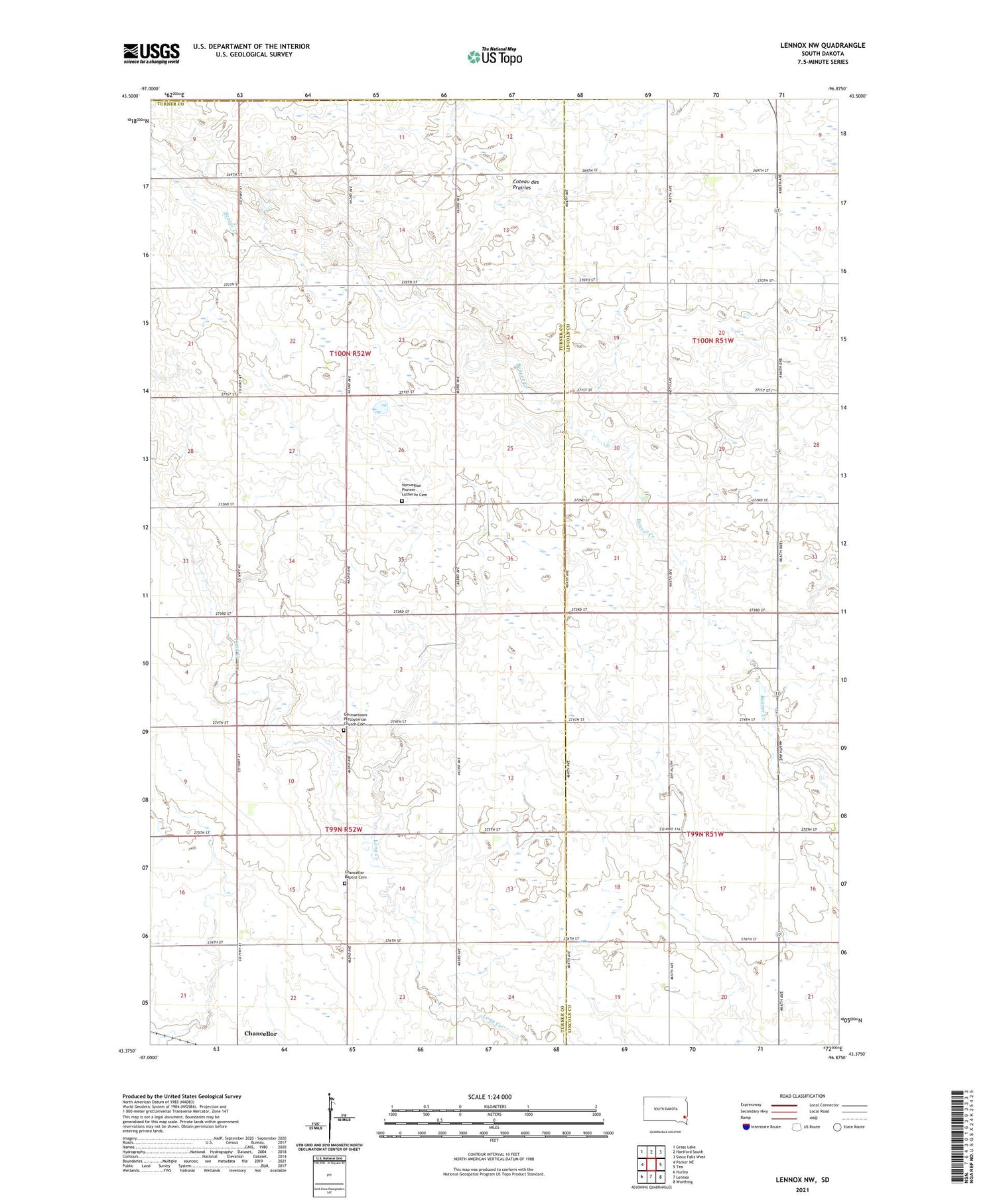 Lennox NW South Dakota US Topo Map Image