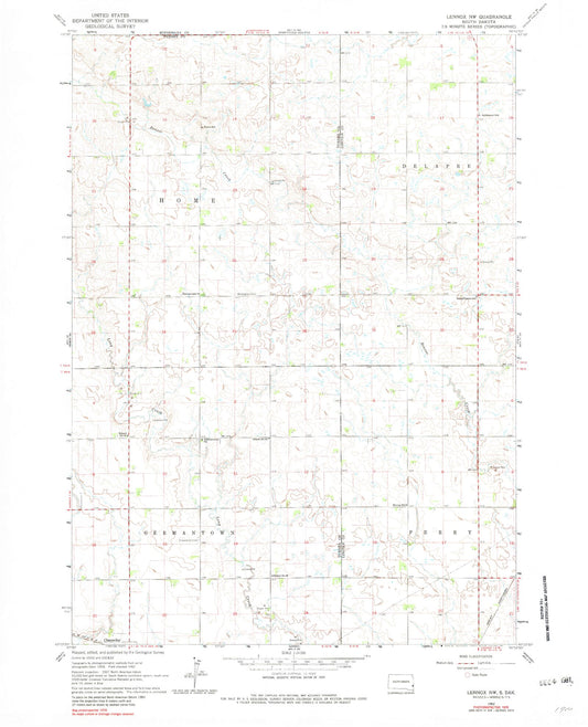 Classic USGS Lennox NW South Dakota 7.5'x7.5' Topo Map Image