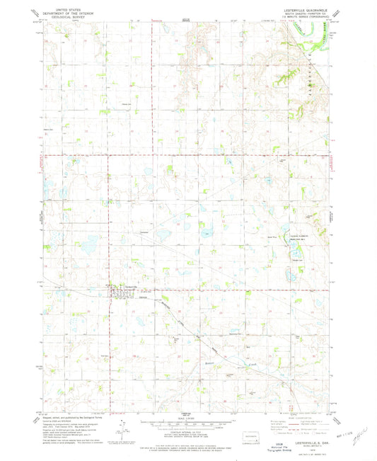 Classic USGS Lesterville South Dakota 7.5'x7.5' Topo Map Image