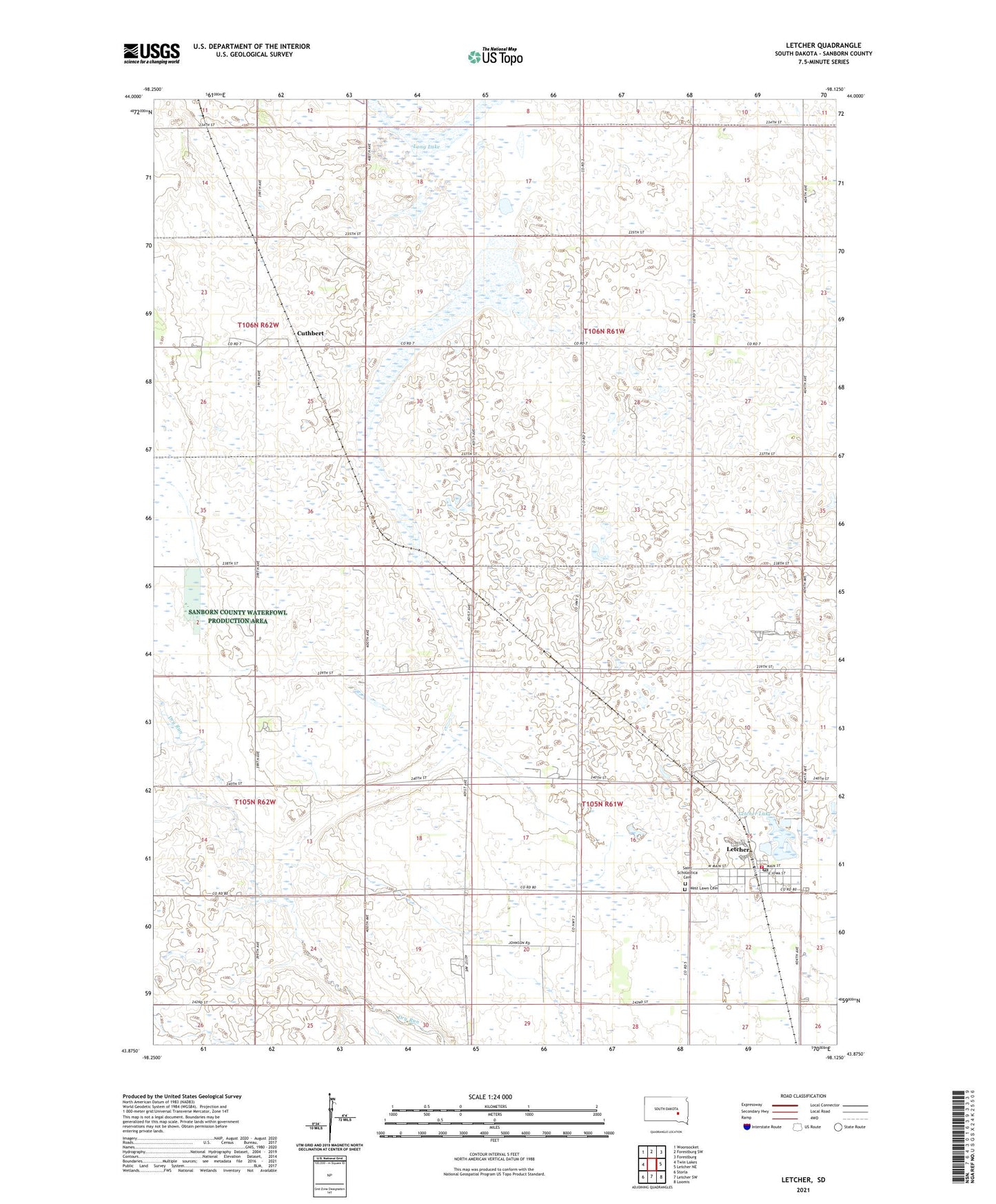 Letcher South Dakota US Topo Map Image