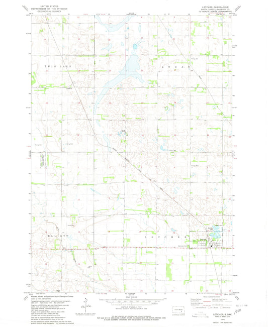 Classic USGS Letcher South Dakota 7.5'x7.5' Topo Map Image