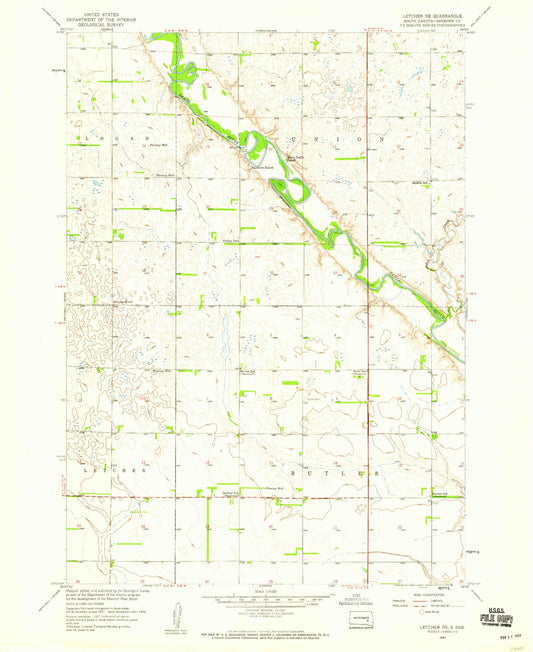 Classic USGS Letcher NE South Dakota 7.5'x7.5' Topo Map Image