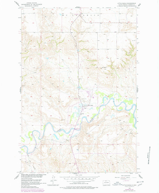 Classic USGS Little Eagle South Dakota 7.5'x7.5' Topo Map Image